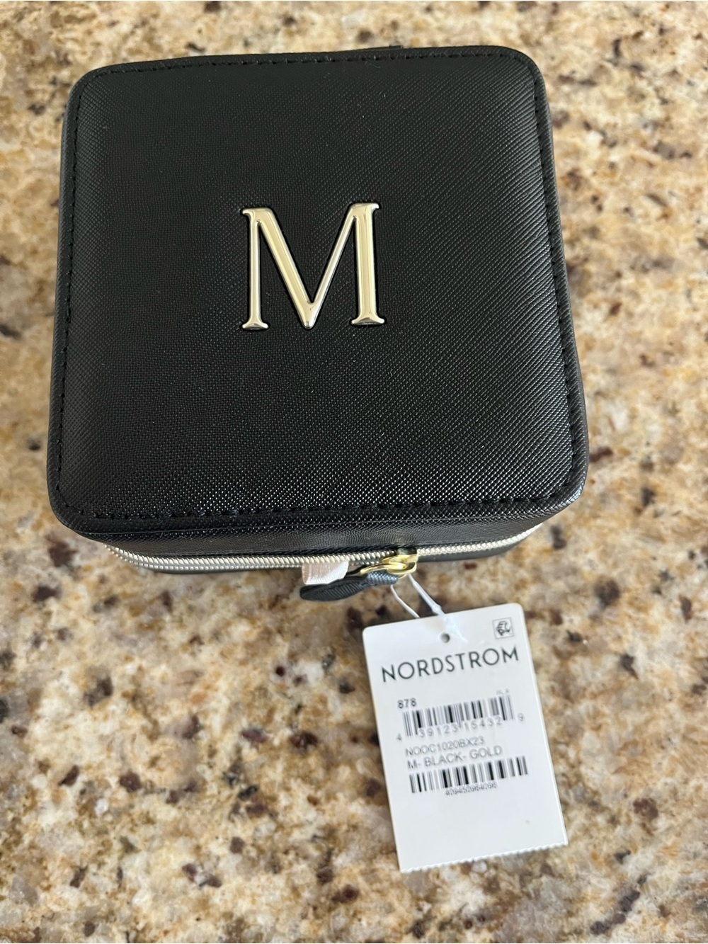 Nordstrom Black Jewelry Travel Case with Gold M Initial